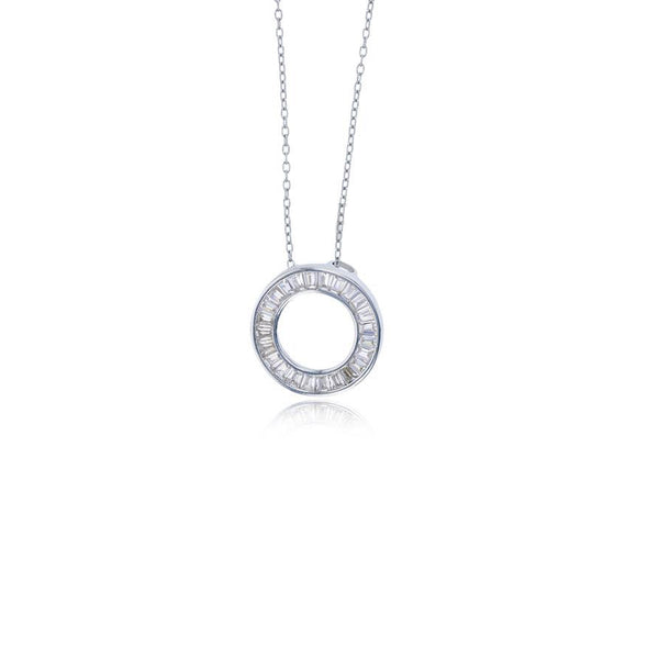 Baguette Cz Open Circle Necklace (Silver)