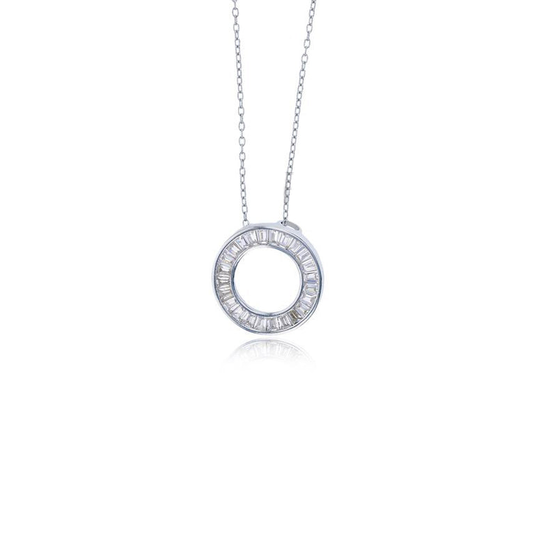 Baguette Cz Open Circle Necklace (Silver)