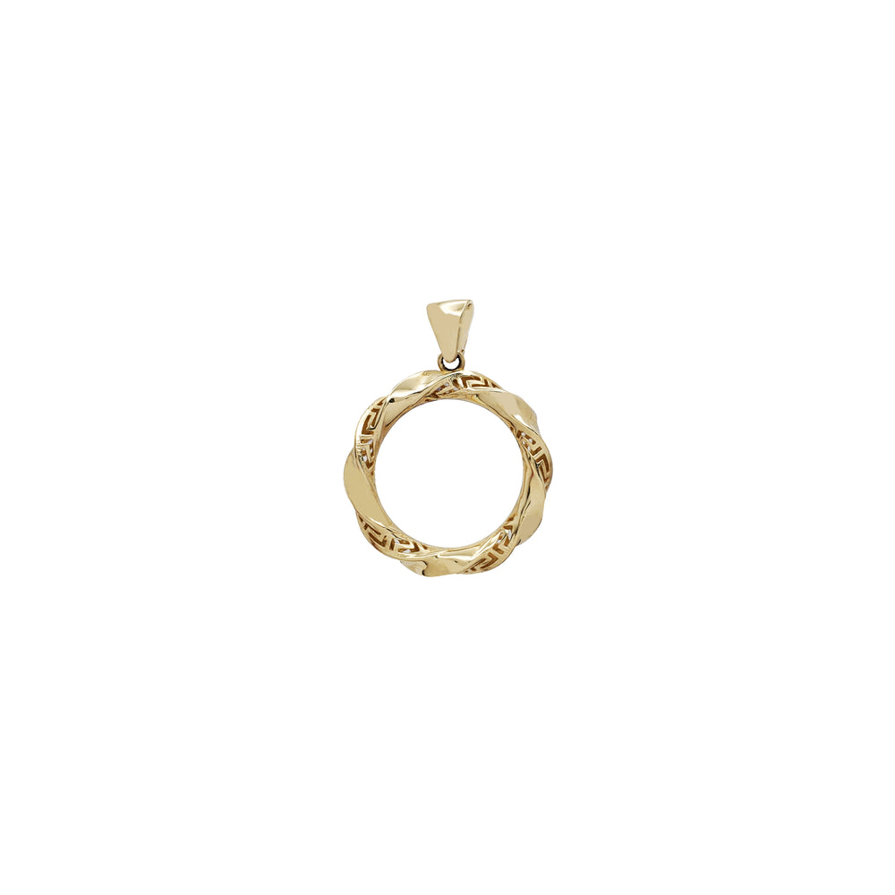 Greek Key Texture Twisted Hoop Pendant (14K)