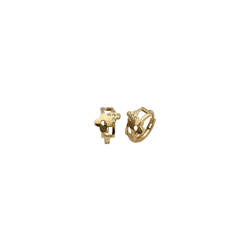 Yellow Gold Double Clover Huggie Earrings (14K)