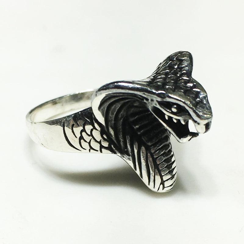 Antique-Finish Cobra Head Ring (Silver) - Popular Jewelry