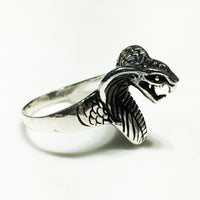 Anell de cap de cobra d'acabat antic (plata) - Popular Jewelry