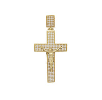 Iced-Out Convex Crucifix Pendant (14K)