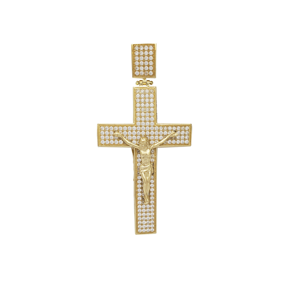 Iced-Out Convex Crucifix Pendant (14K)