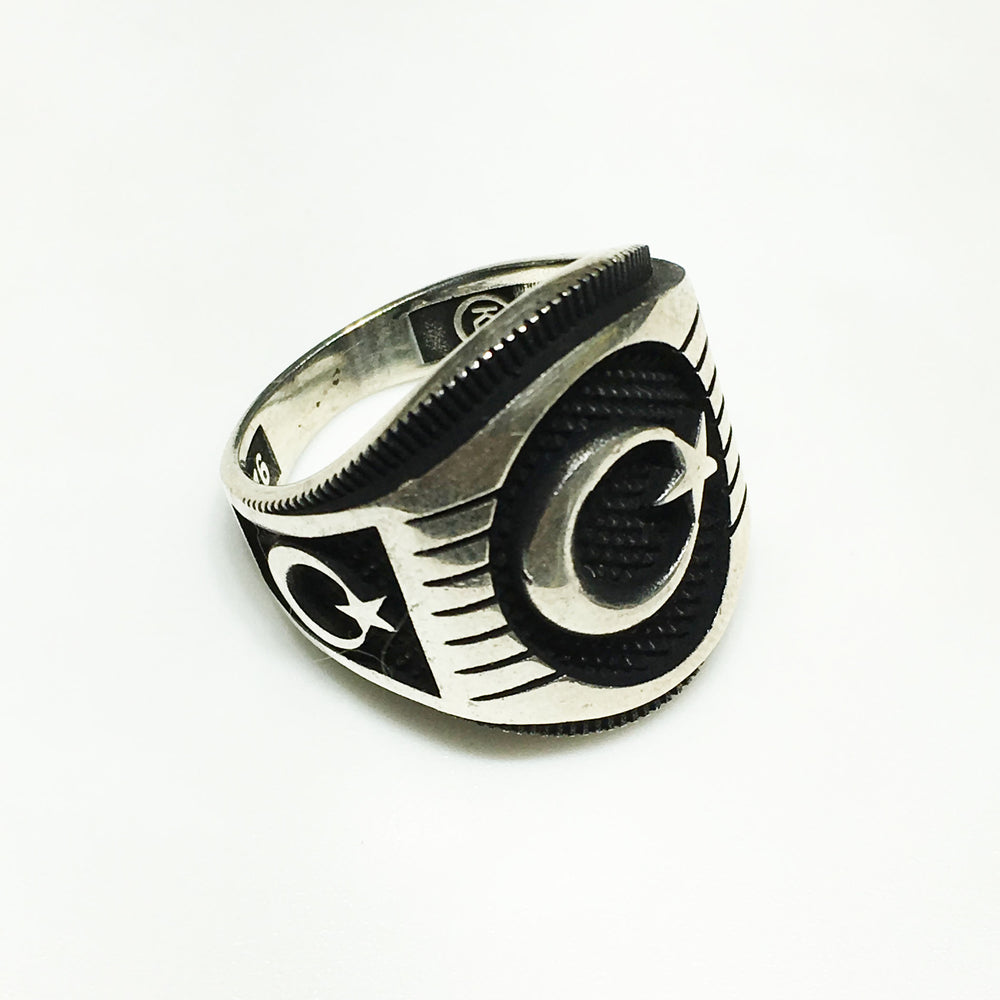 Antique-Finish Crescent and Star Ring (Silver) - Popular Jewelry