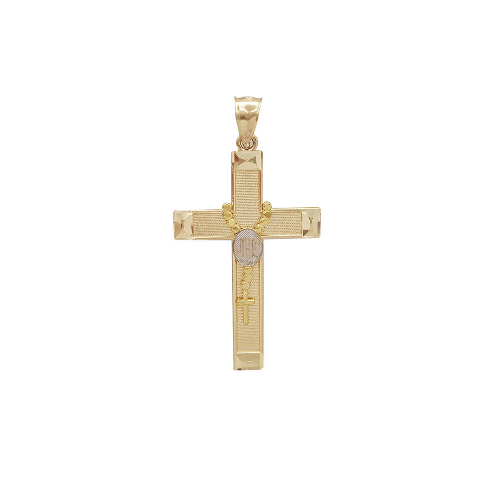 Two-Tone Cross With Rosary Pendant (14K)