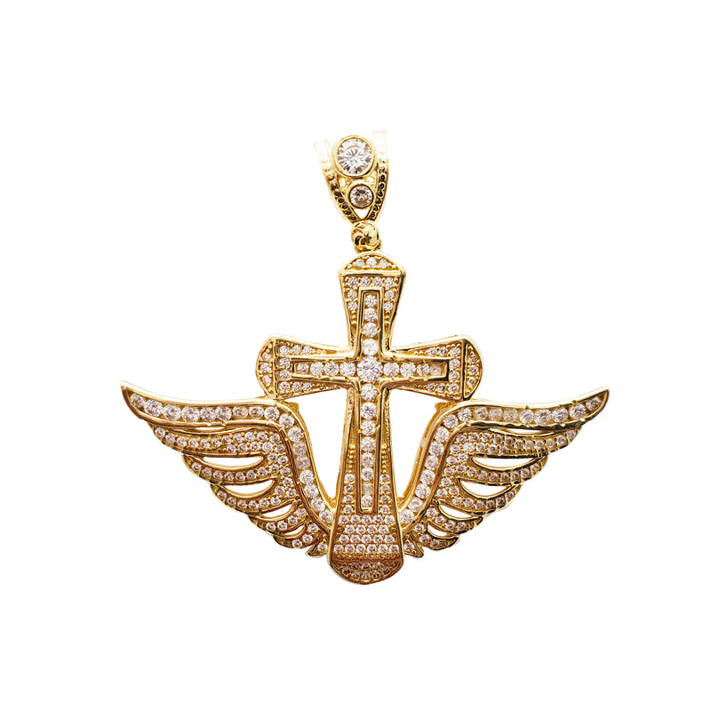 Iced-Out Wing Cross Pendant (14K)
