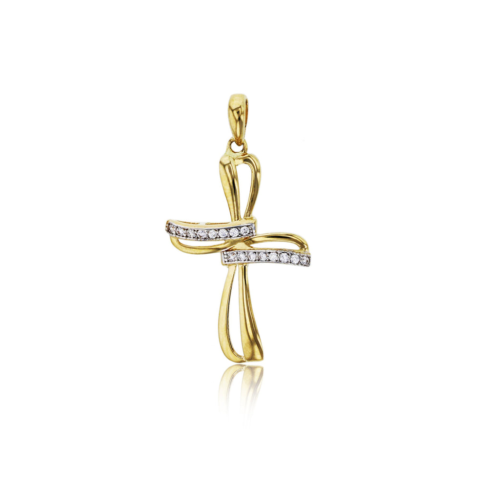 Yellow Gold CZ Cross Pendant (14K)