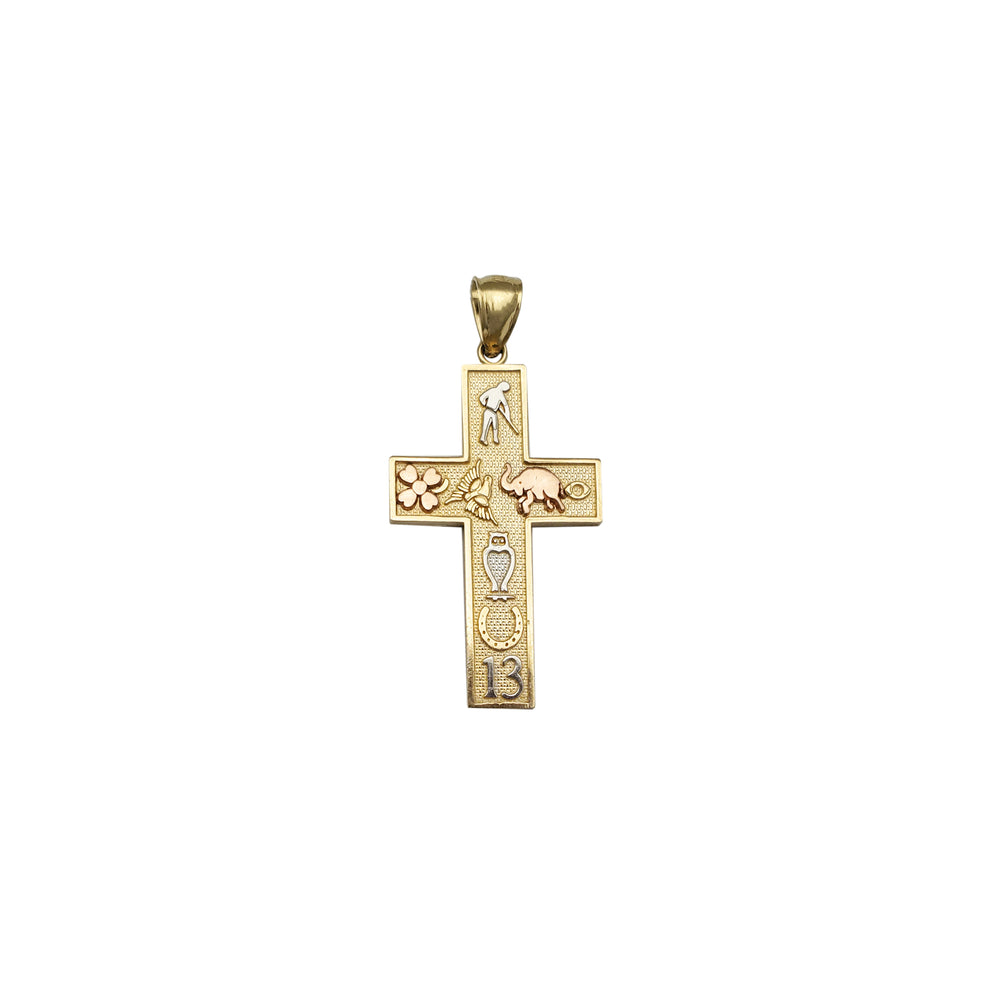 Tricolor Seven Lucky Charms Cross Pendant (14K)
