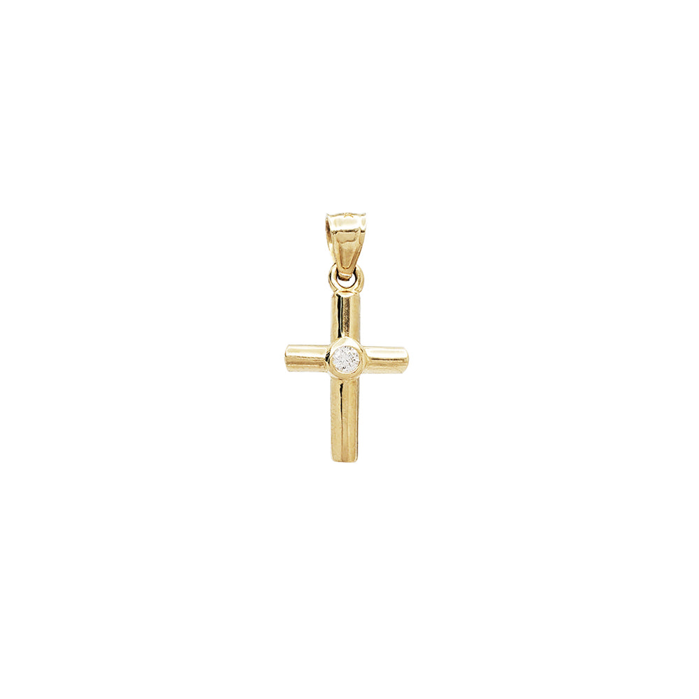 Zirconia Bezel Core Cross Pendant (14K)