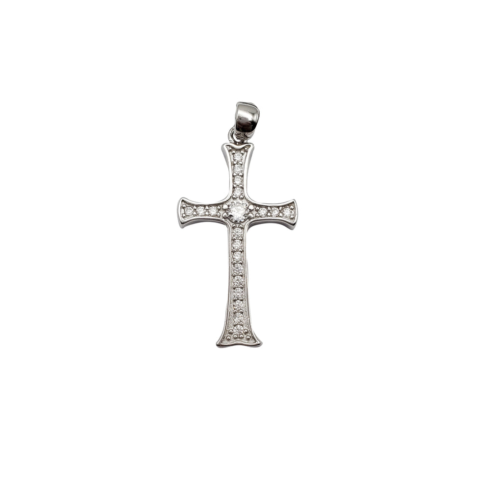 Stoneset Flared Cross Pendant (Silver)