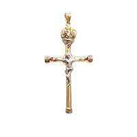 Two-Tone Crown Zirconia Crucifix Cross Pendant (14K)