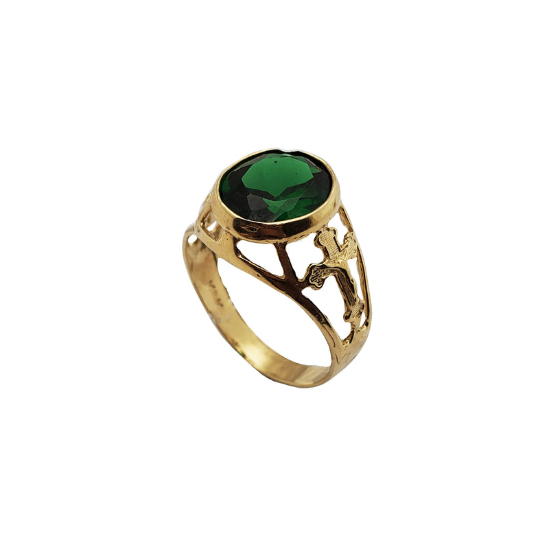 Cross Bezel Green Stone Ring (14K)