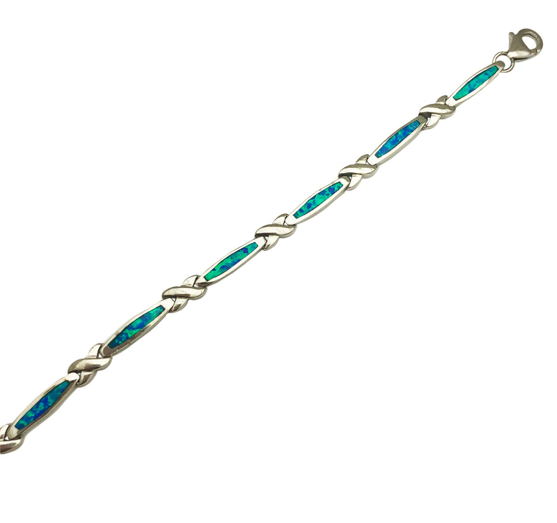 Crosshatch & Blue Opal Bracelet (Silver)