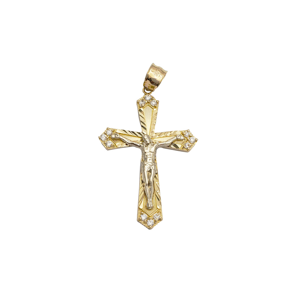 Two-Tone Diamond-Cut Cross Pendant (14K)