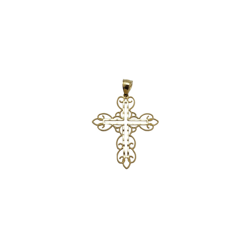 Two-Tone Lacy Outline Cross Pendant (14K)