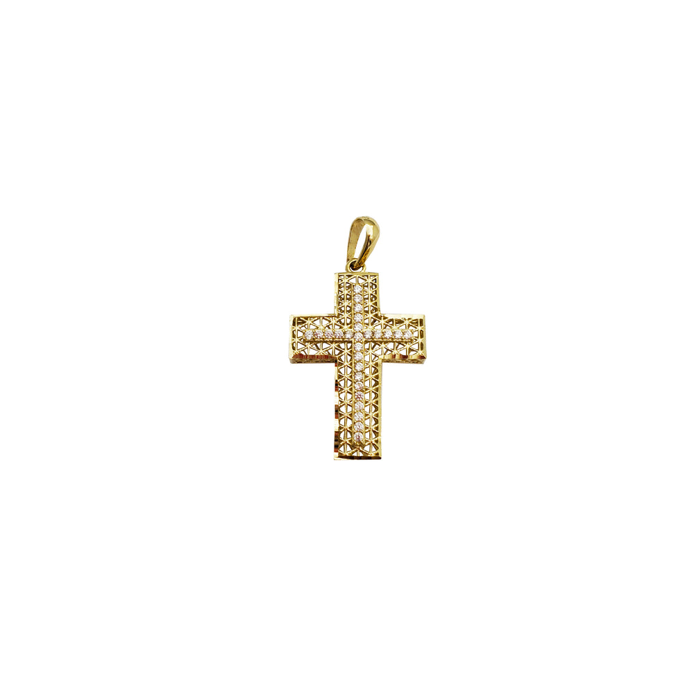 Cross with Texture Pendant (14K)
