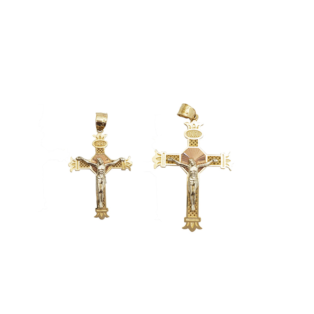 Tri-Color Crucified Jesus Pendant (14K)