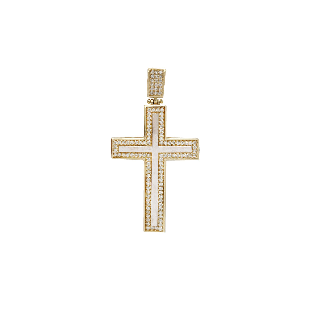 Zirconia Two-Tone Cross Pendant(14K)