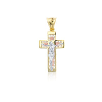 Tricolor Pave Baguette Cut Crucifix Cross Pendant (14K)