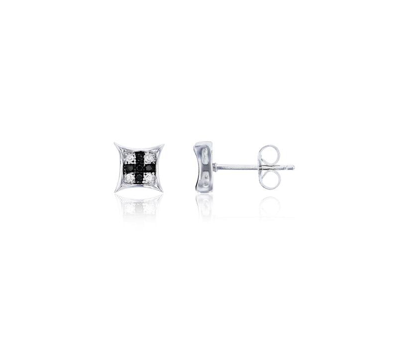 Black & White Curved Square Stud Earring (Silver)