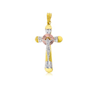 Tricolor Zirconia Crucifix Pendant (14K)