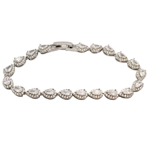 Zirconia Halo Teardrop Tennis Bracelet (Silver)