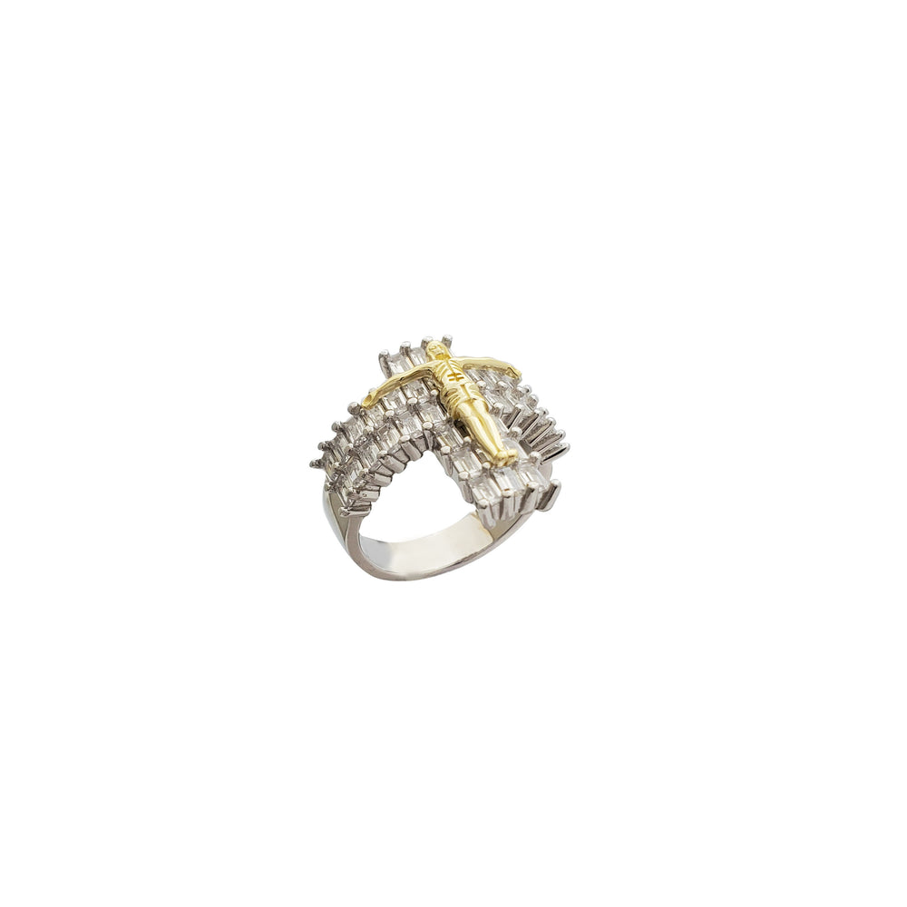 Cubic Zirconia Baguette Jesus Ring (Silver)