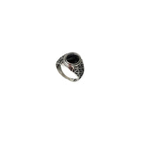 Cubic Zirconia Black Oval Shape Ring (Silver)