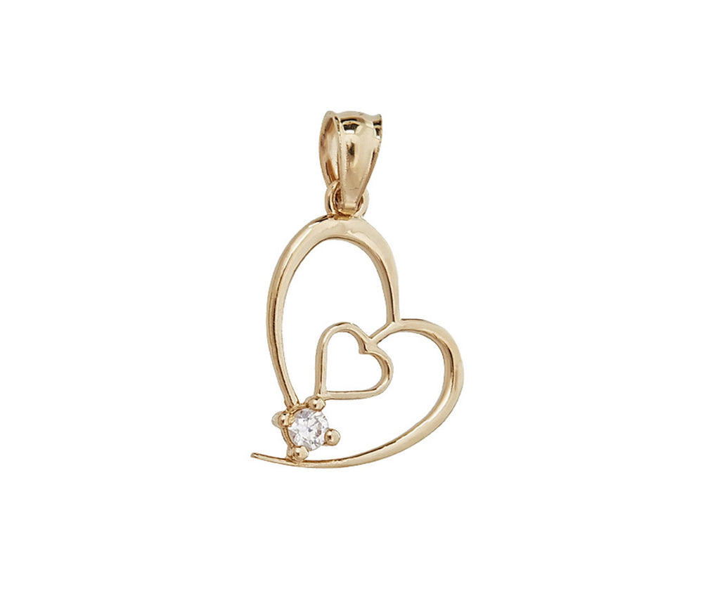 Yellow Gold Double Heart CZ Pendant (14K)