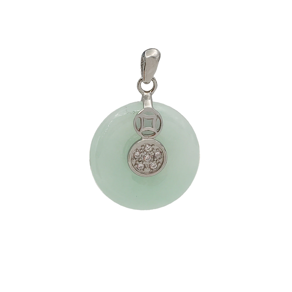 Cubic Zirconia Jade Pi Disc Pendant (Silver)