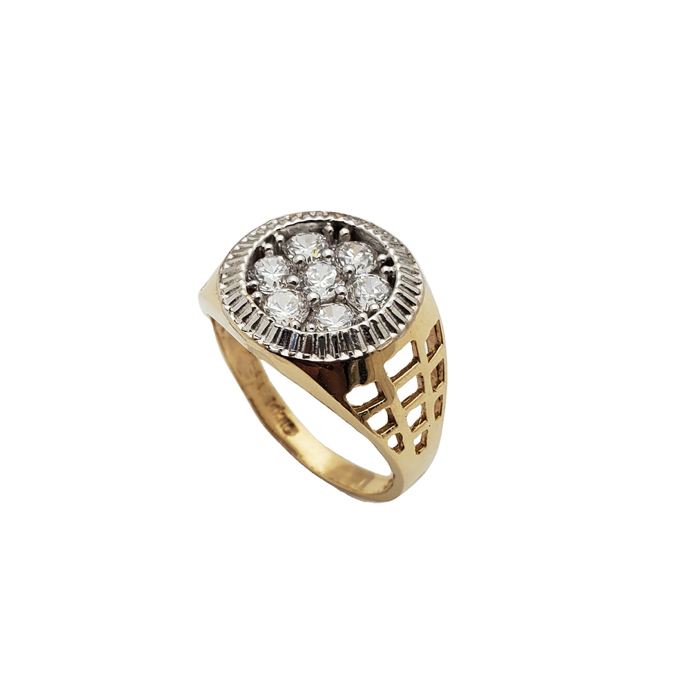 Fluted Border CZ Cluster Ring (14K)