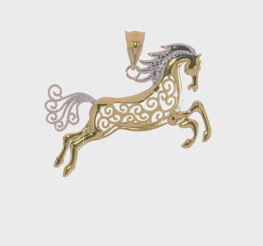 Filigree Racing Horse Pendant (14K) 360 - Popular Jewelry - New York