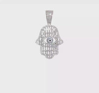 Marquise & Round Stone-set Hamsa Hand Pendant (Silver)
