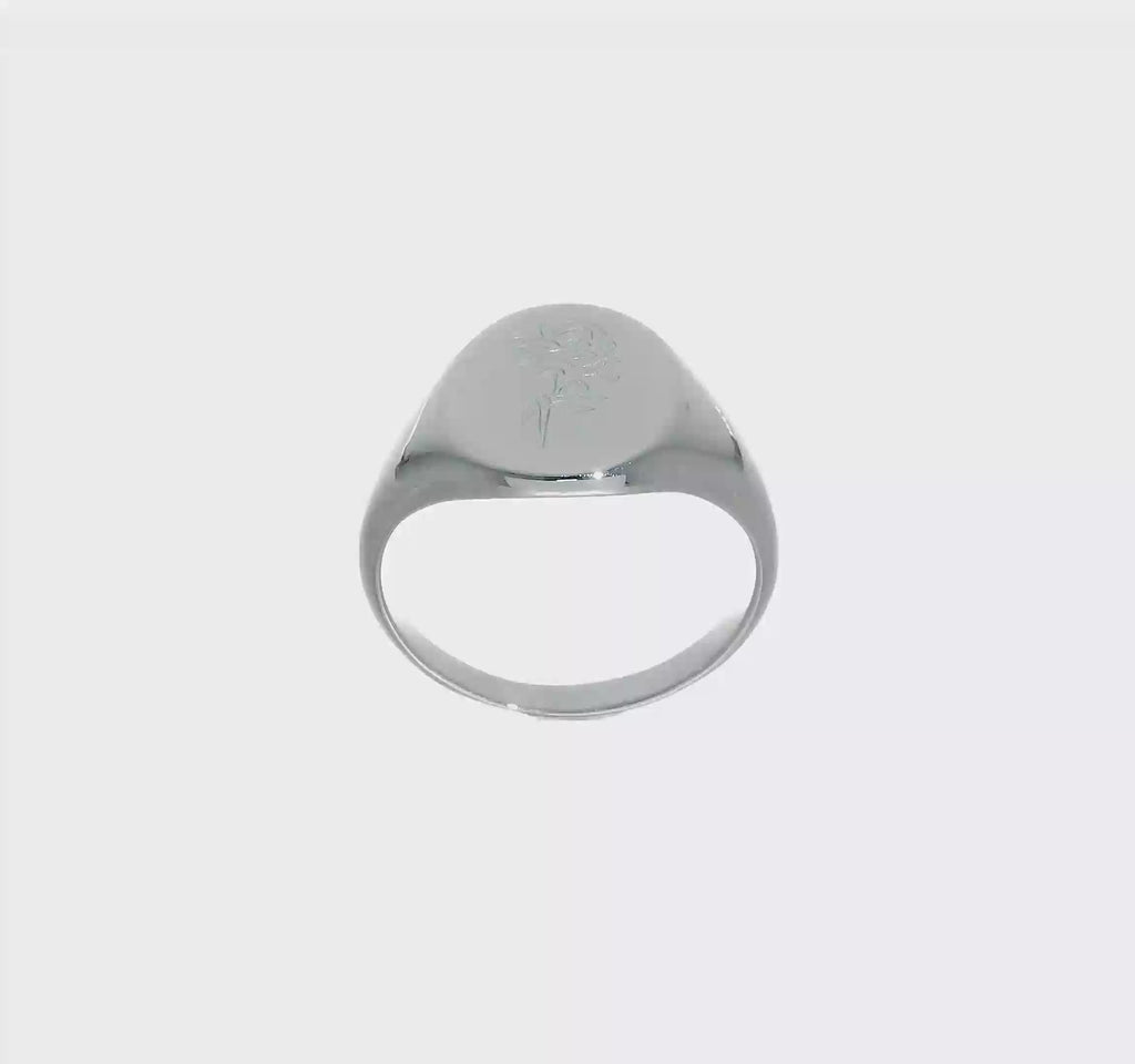 Rose Flower Signet Ring (Silver) 360 - Popular Jewelry - New York