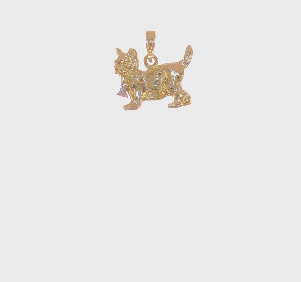 Cat with Dangling Bell 3D Pendant (14K) 360 - Popular Jewelry - New York