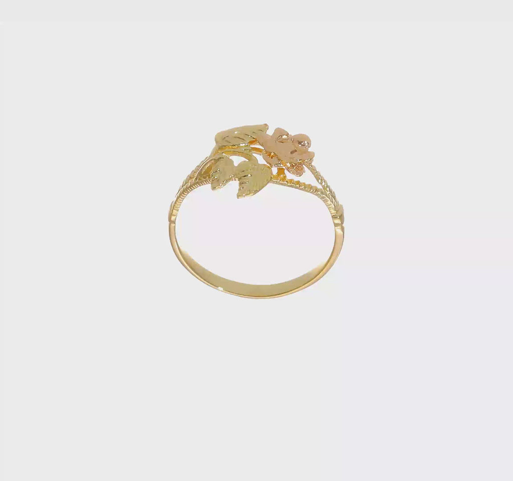 Sideways Two-Tone Rose Ring (14K) 360 - Popular Jewelry - New York