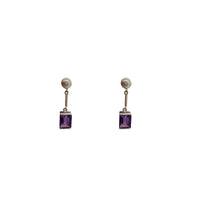 Half-Bezel Rectangle Amethyst Dangling Stud Earrings (14K)