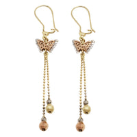 Tricolor Dangling Butterfly Earrings (14K)
