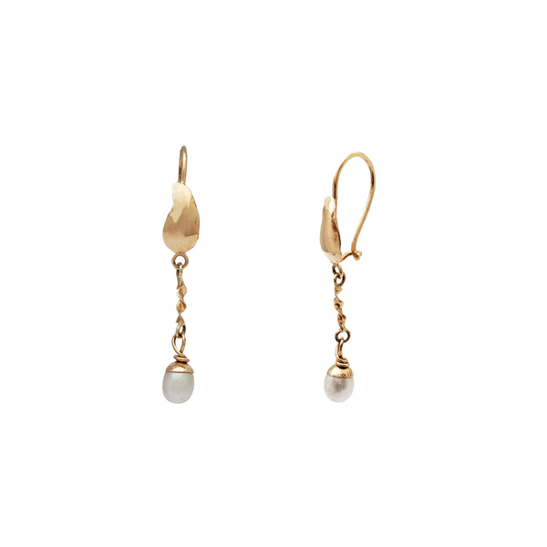 Dangling Pearl Stud Earrings (14K)