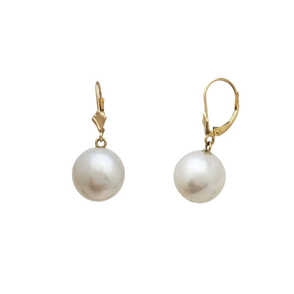 Latching Big Round South Sea Pearl Earrings (14K)