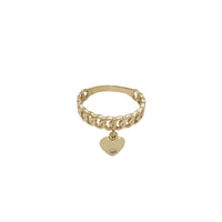 Zirconia Heart Dangling Cuban Ring (14K)