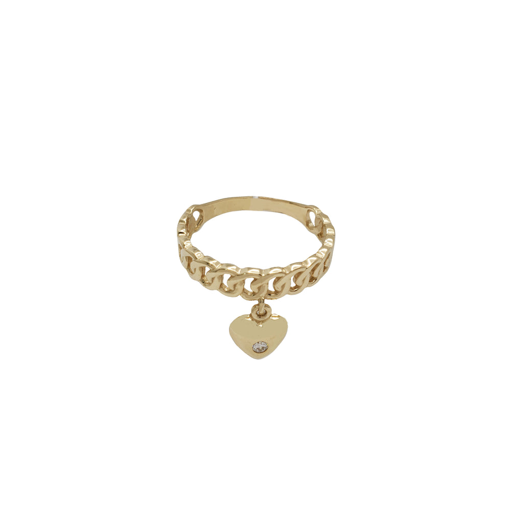 Zirconia Heart Dangling Cuban Ring (14K)