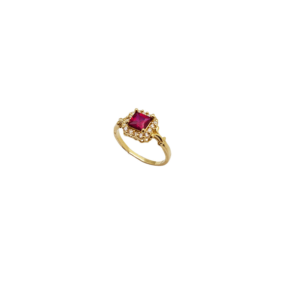 Dark Pink Square Shape Ring (14K)