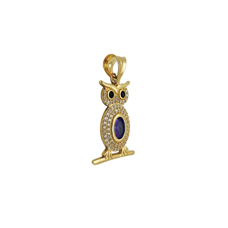 Owl Color Stone Pavé Pendant (14K)