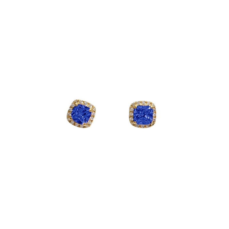 Zirconia Halo Cushion Stud Earrings (14K)