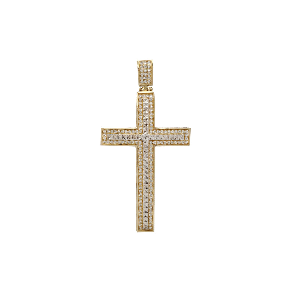 Zirconia Two-Tone Cross Pendant (14K）