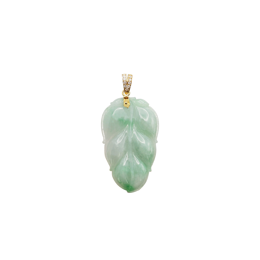 Diamond Leaf Jade Pendant (14K)