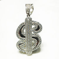 Iced-Out Dollar Sign Pendant (Silver) - Popular Jewelry
