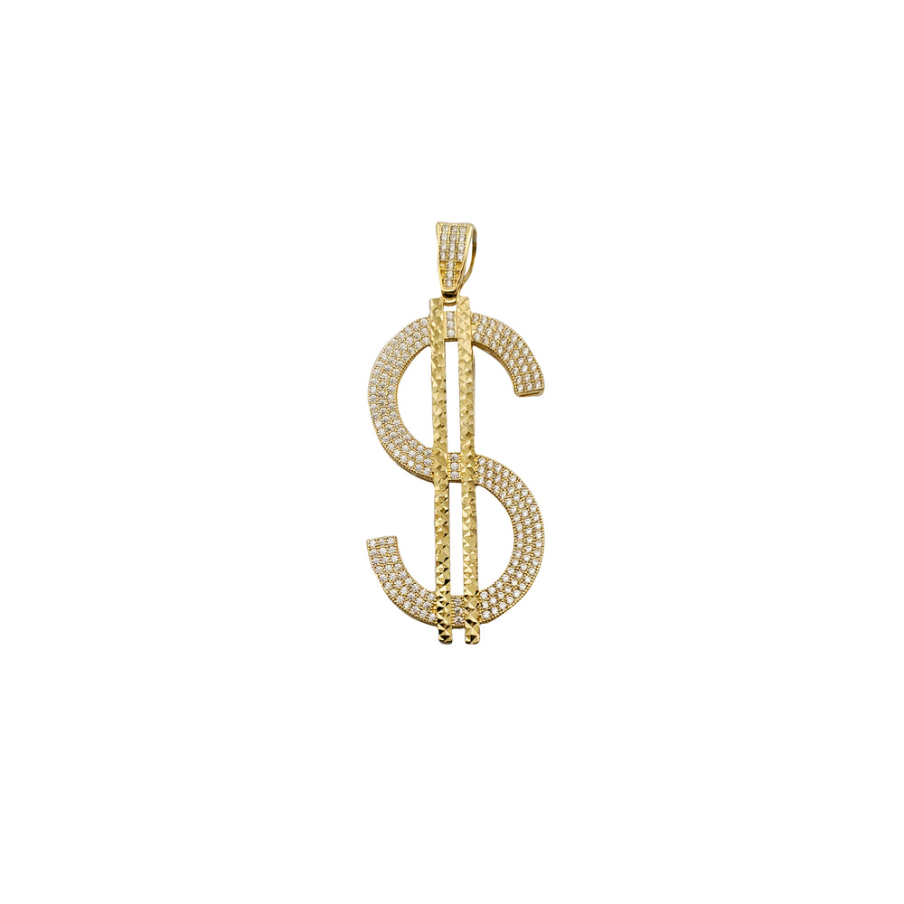 Yellow Gold CZ Dollar Sign Pendant (14K)